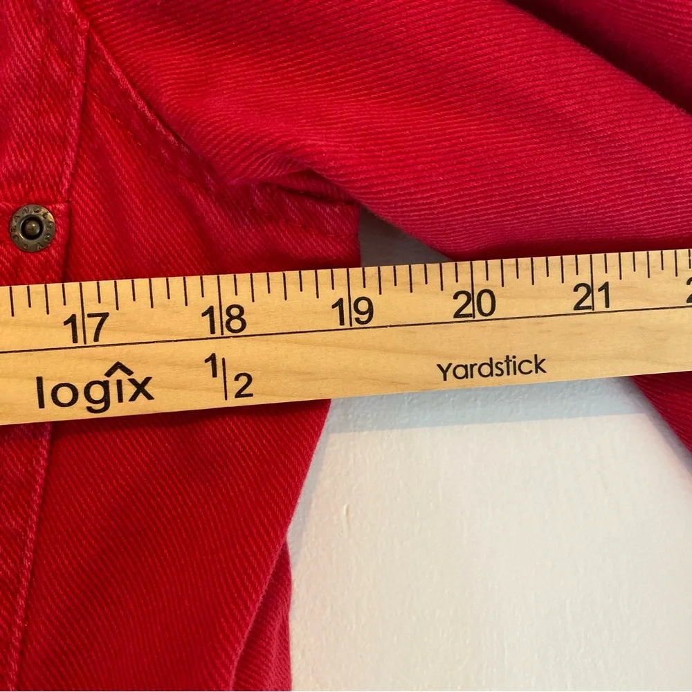 Vtg Newport News Jeanology Long Red Button-Front Denim Coat Dress Patriotic 12 - Picture 9 of 12